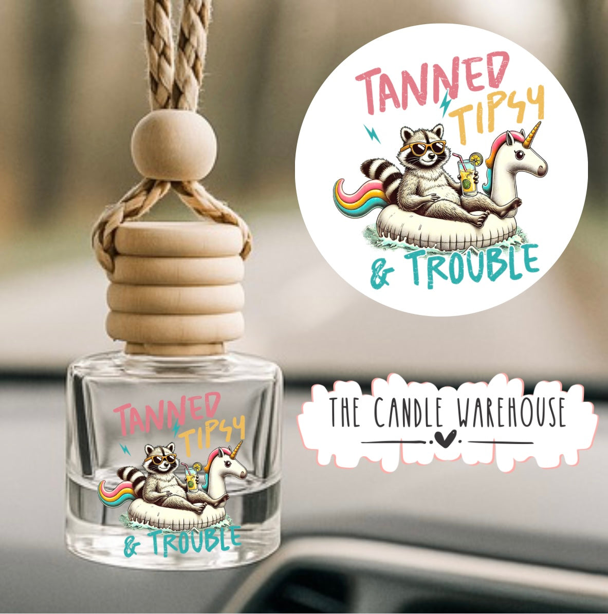 Tanned Tipsy & Trouble Hanging Car Diffuser
