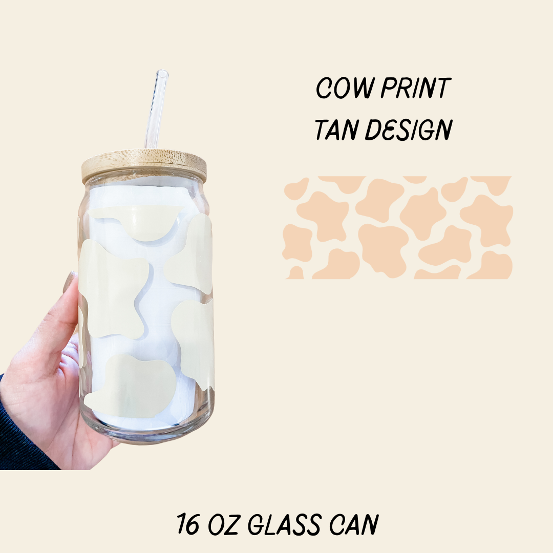 Cow Print 16 oz Glass Can Cup