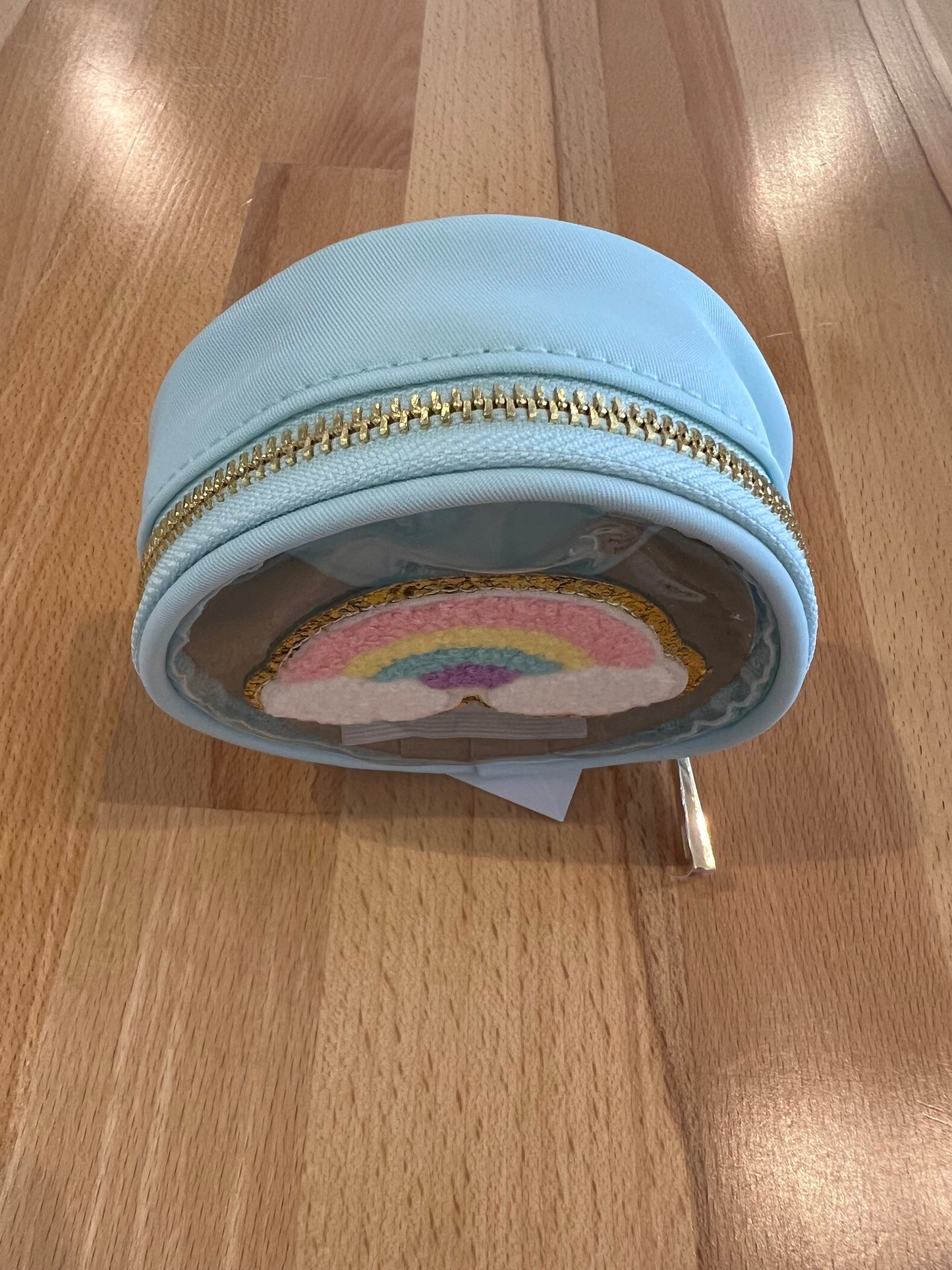 Varsity Letter Patch Clear Pouch Bag- Blue Rainbow