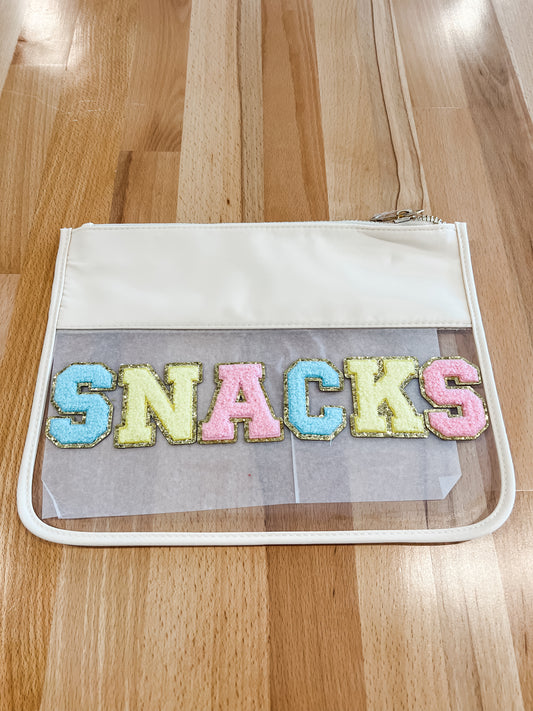 Varsity Letter Patch Clear Pouch Bag- Tan Snacks