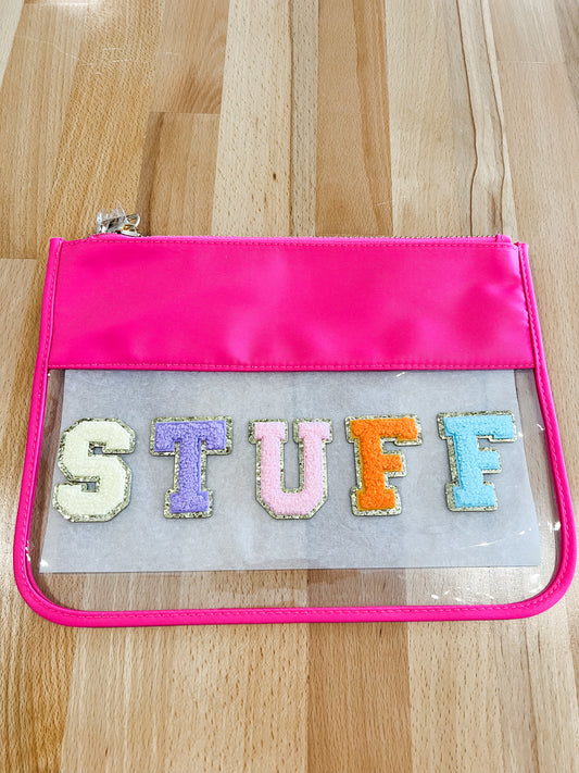 Varsity Letter Patch Clear Pouch Bag- Pink Stuff