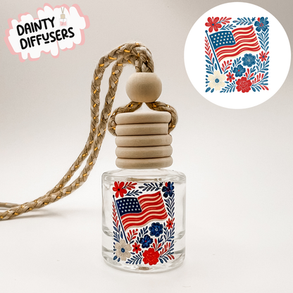 American Flag W/ Flowers Car Diffuser