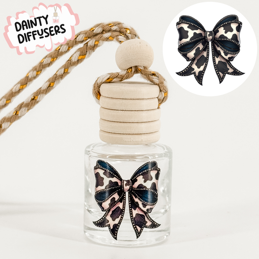 Black Cow Print Bow Car Diffuser