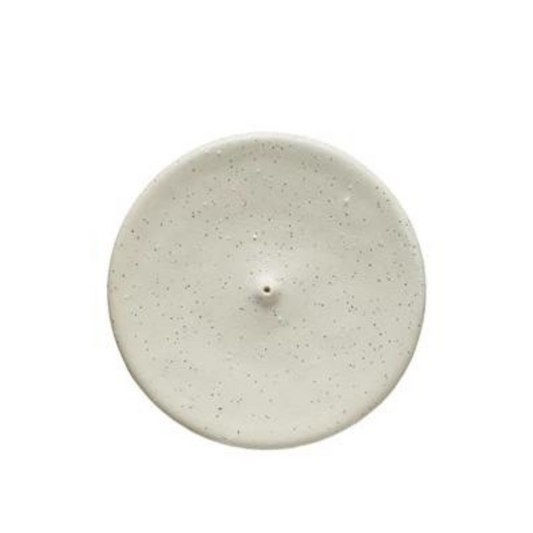 Round Stoneware Incense Holder- Speckled White
