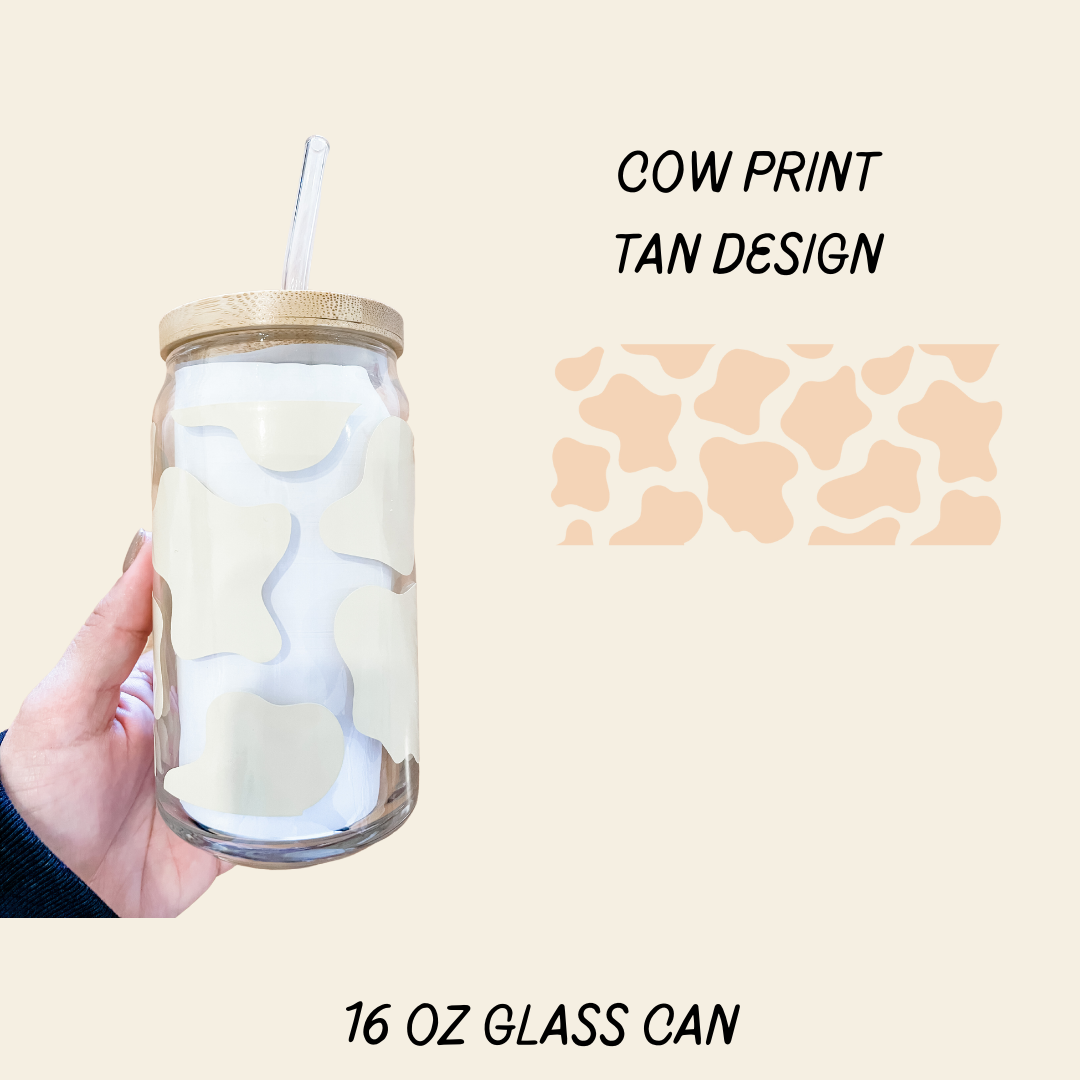 Cow Print Glass Cup (Tan)