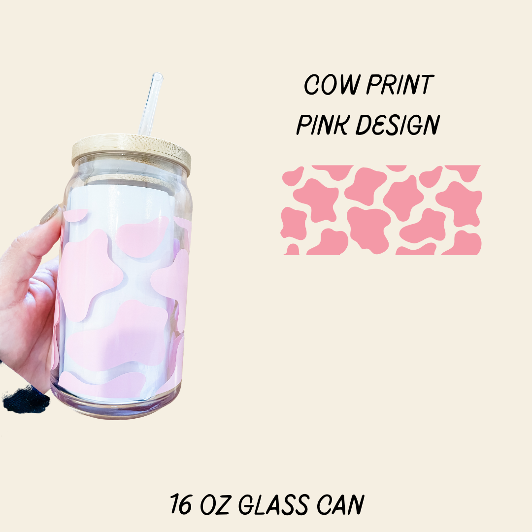 Cow Print Glass Cup (Pink)