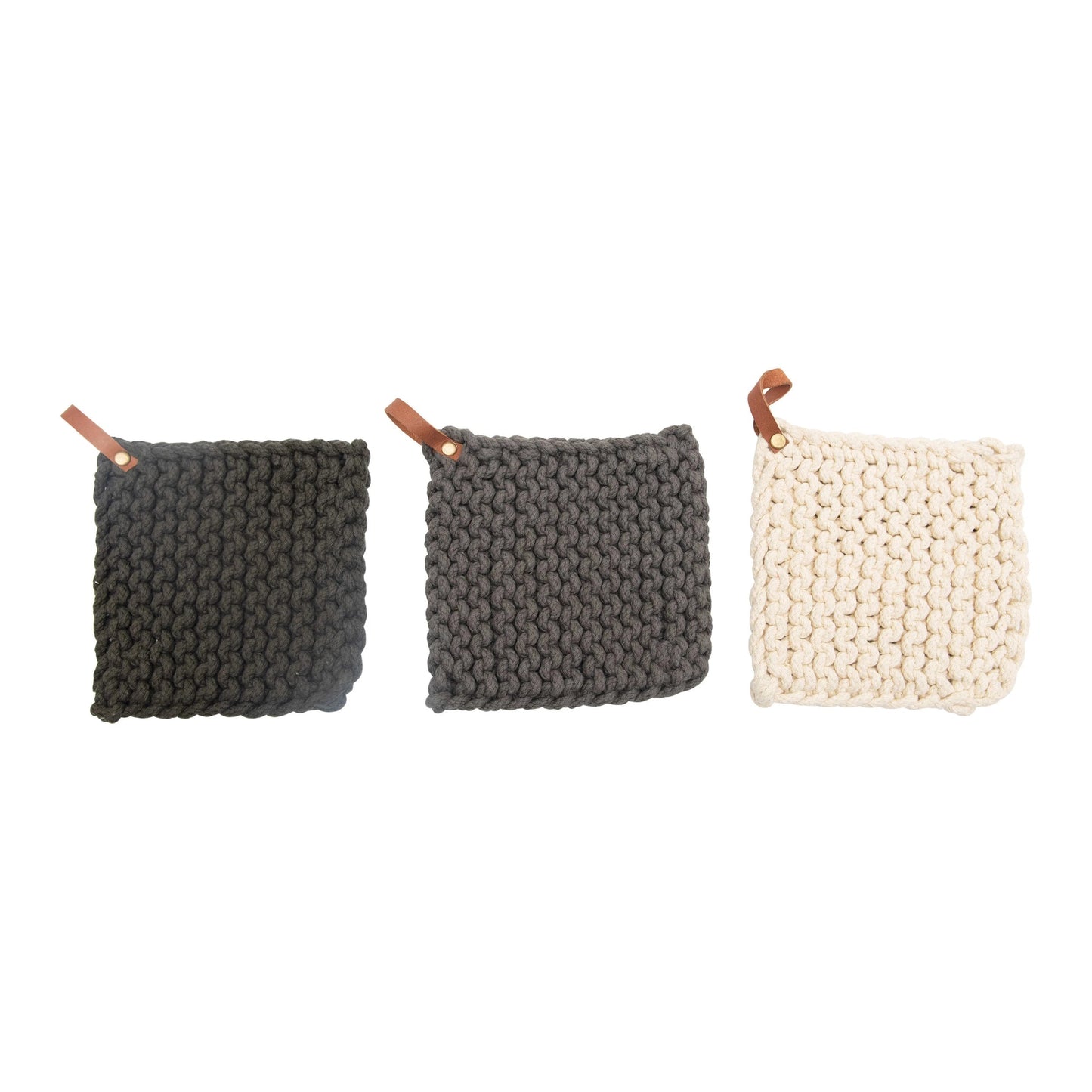 Crocheted Pot Holder W/ Leather Loop- Cream