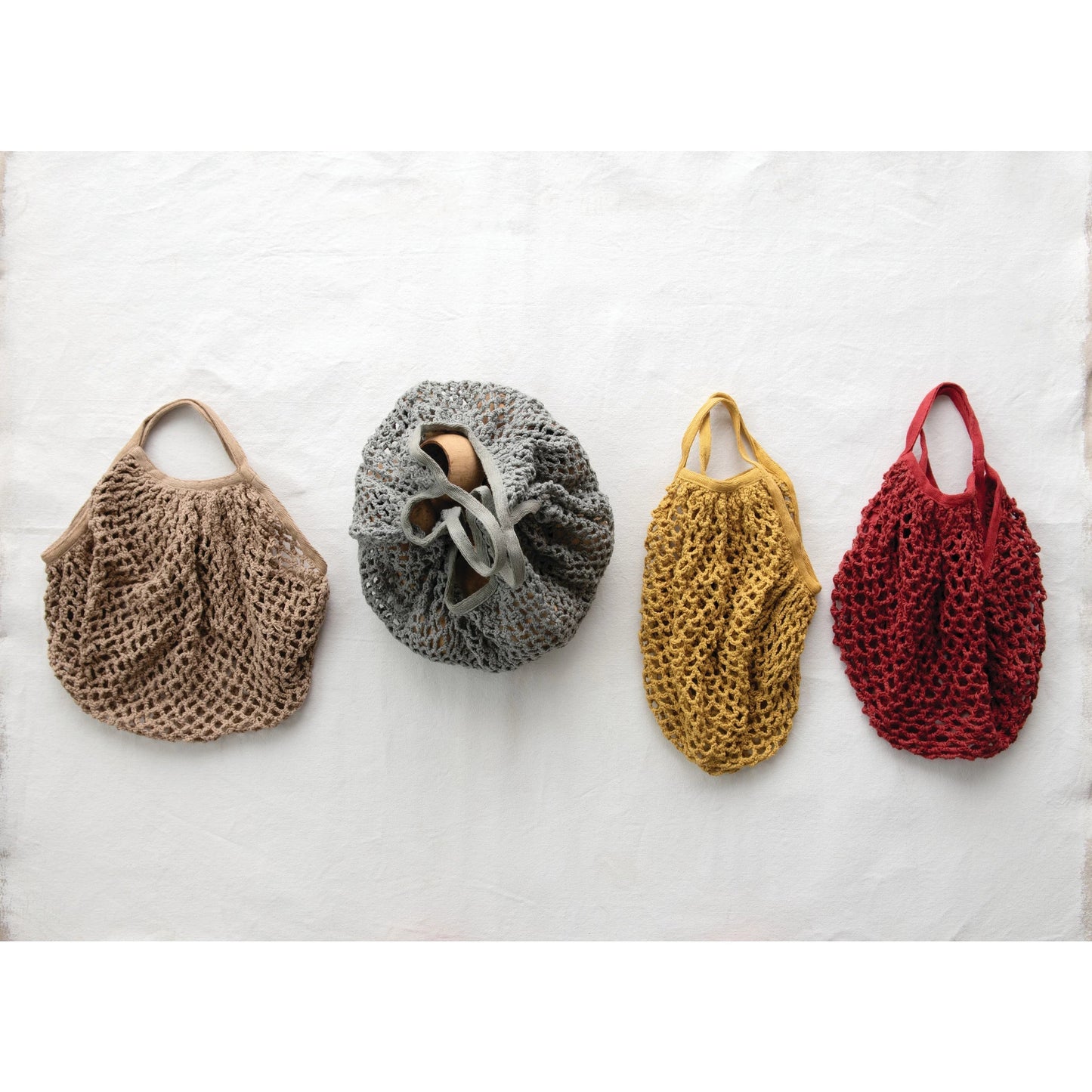 Cotton Crochet Market Bag- Grey