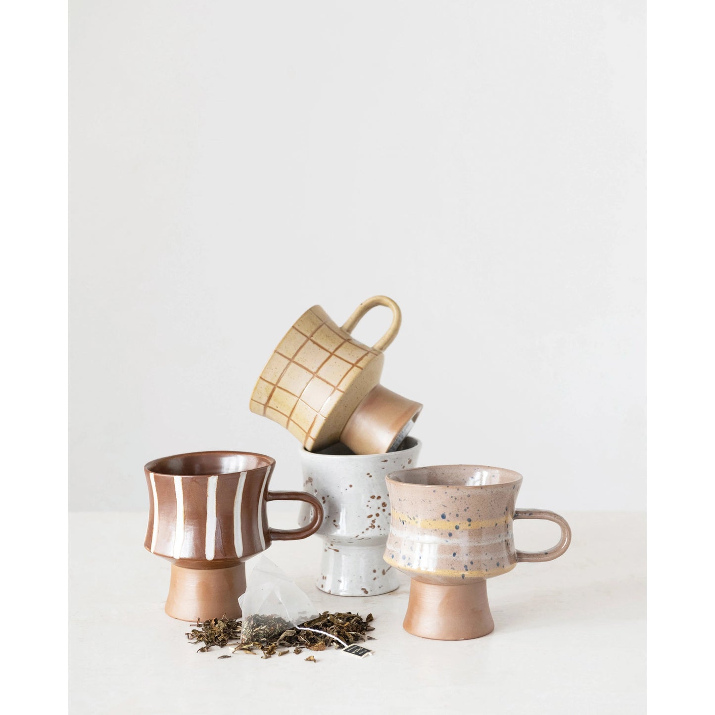 Glaze Stoneware Mug- Brown & Cream Checkered Print