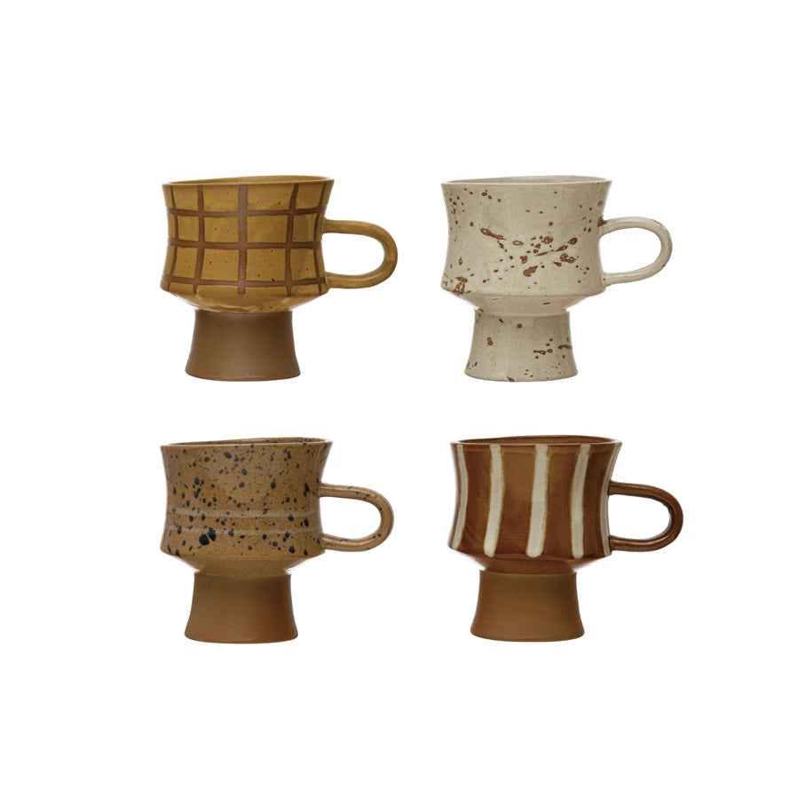 Glaze Stoneware Mug- Brown & Cream Checkered Print