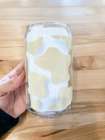 Cow Print Glass Cup (Tan)
