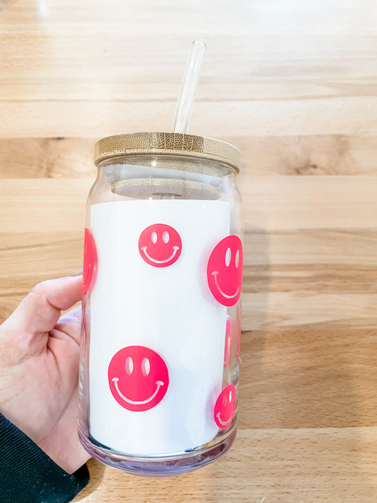 Smiley Glass Cup (Pink)