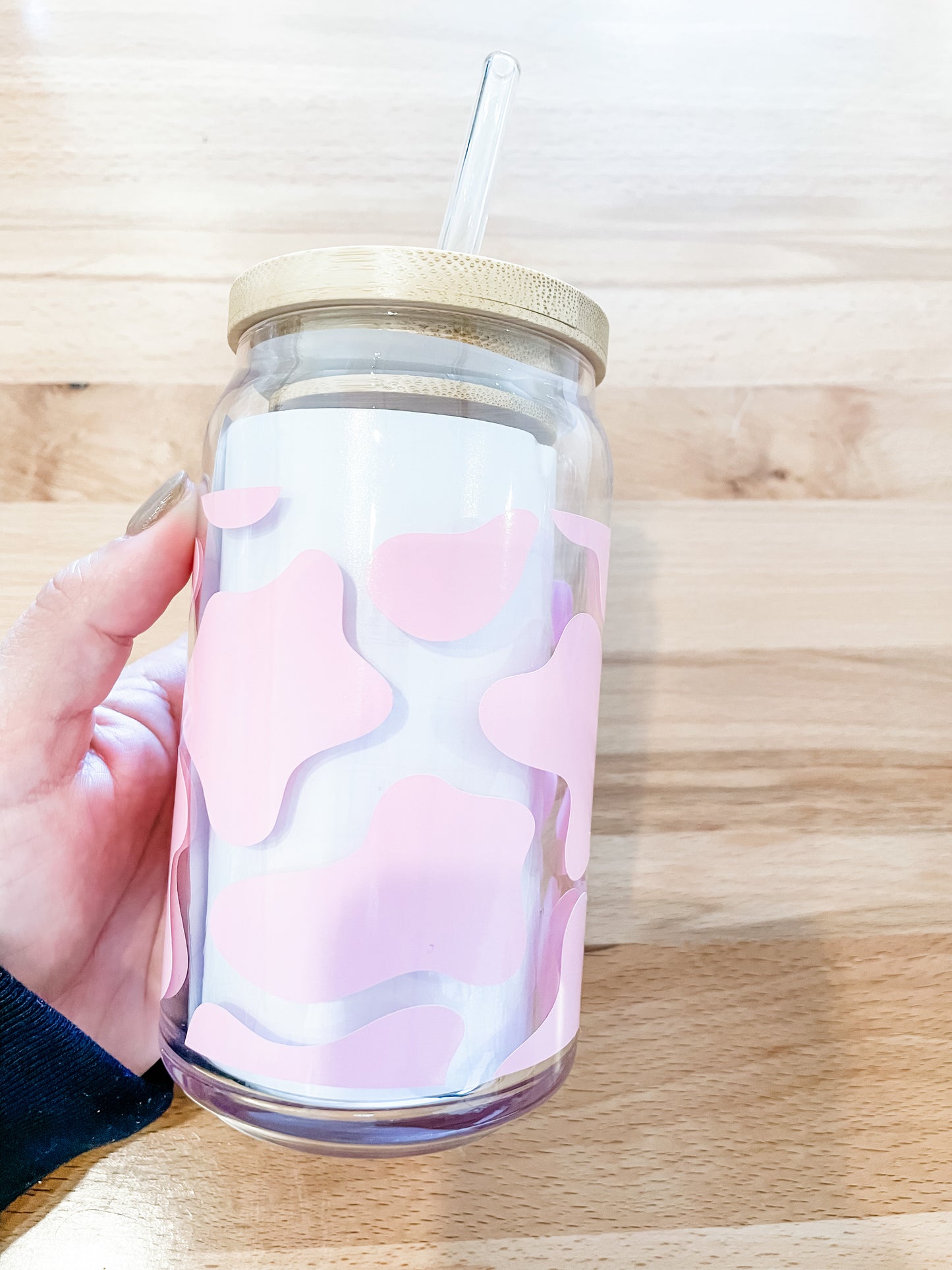 Cow Print Glass Cup (Pink)