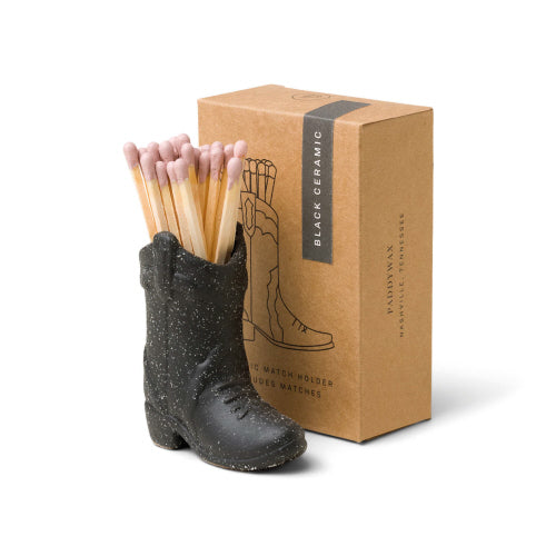 Cowboy Boot Match Holder- Black (Includes 25 count of Safety Matches)